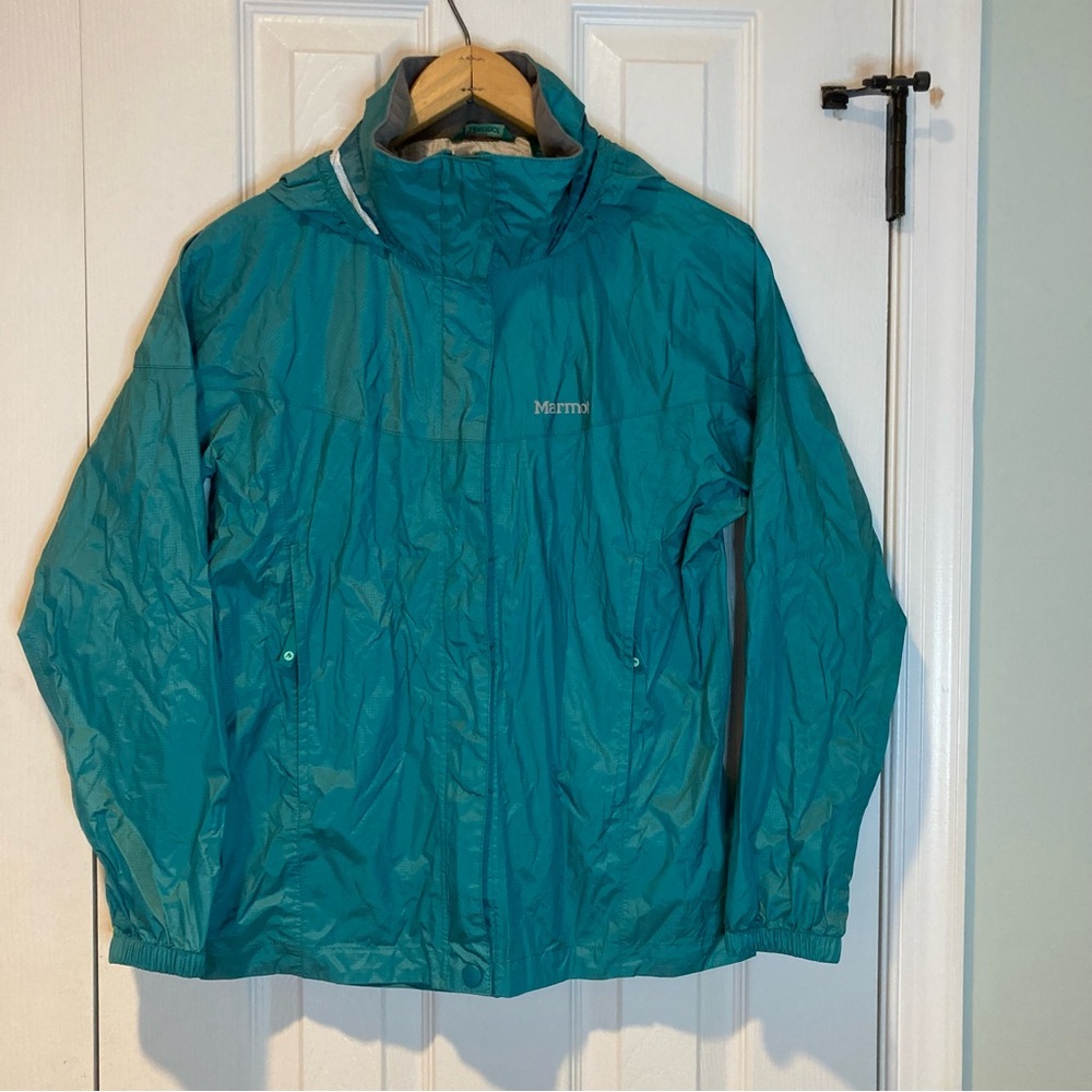Marmot Girls Youth Teal Turquoise Lightweight Rain Coat Jacket Size L